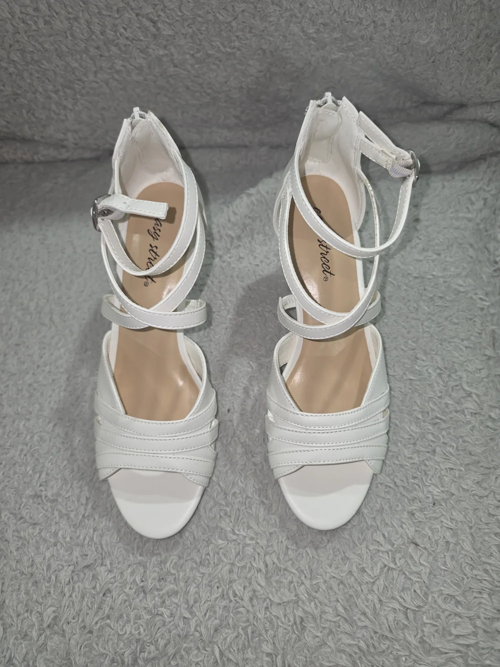 easy street White Strappy Ankle-Wrap Heeled Sandals